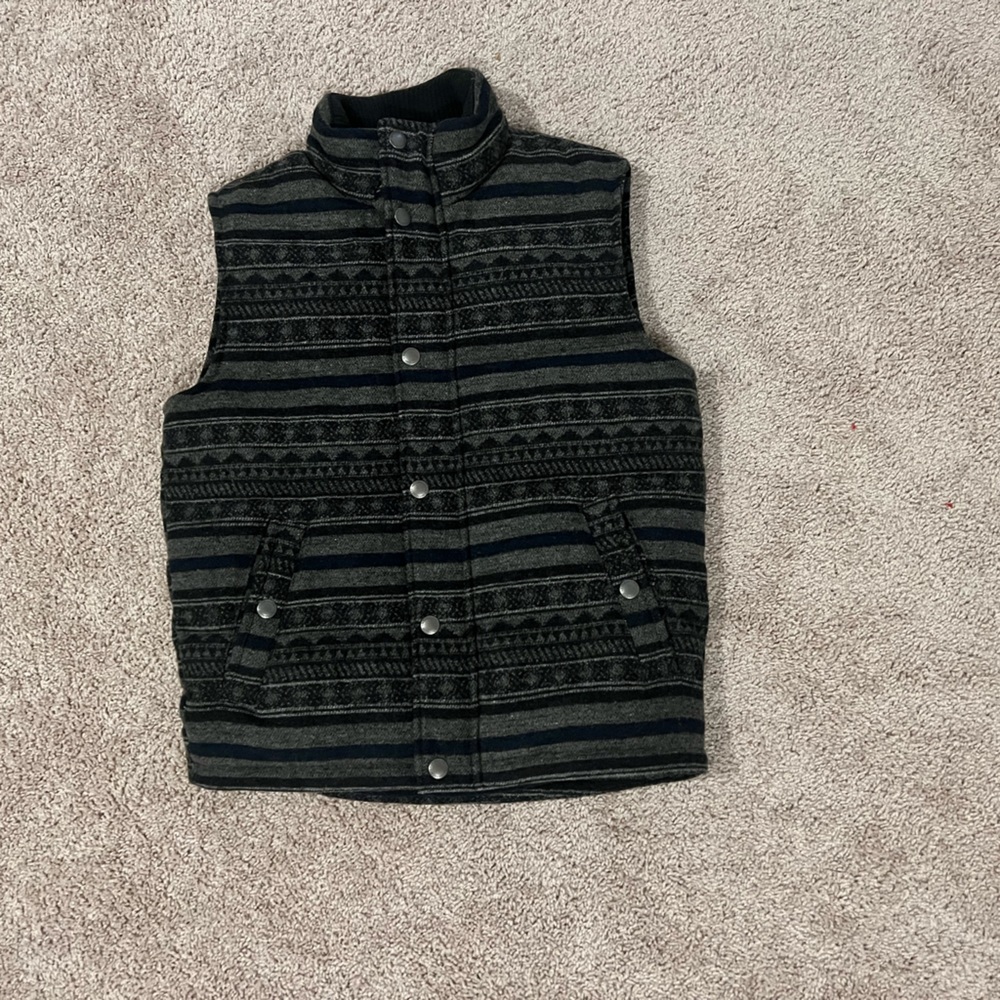 American Eagle Men's Lined Full-Zip Vest - Striped Gray Polyester Blend - XS